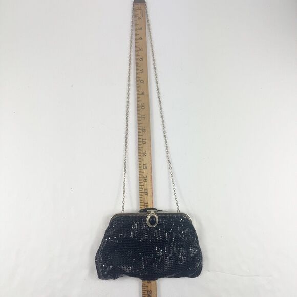 VTG Whiting & Davis Clutch Purse Black Metal Mesh Beaded Closure Chain Strap USA - Picture 3 of 15